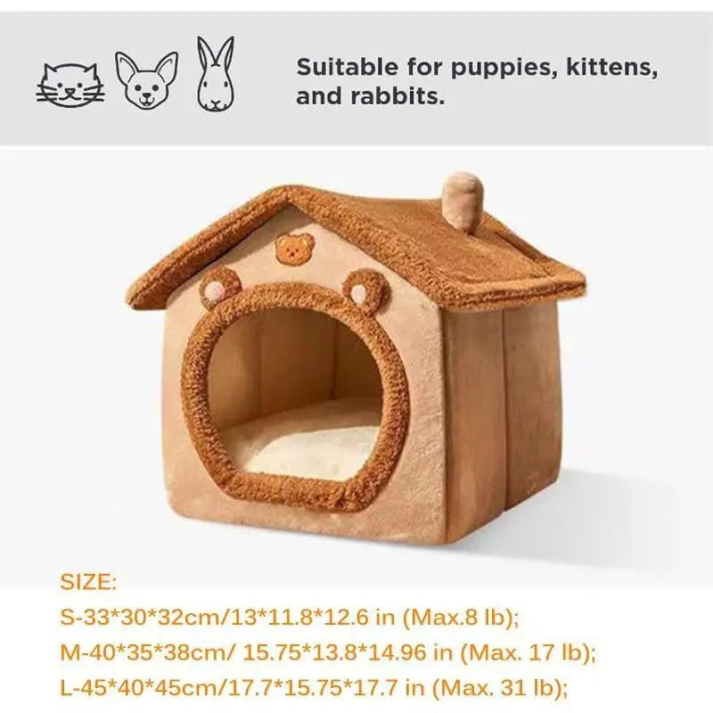 Cat Bed Cave, Cute Bear Shape Cat Beds for Indoor Cats, Pet House Cats Tent with Removable Cushion Pillow