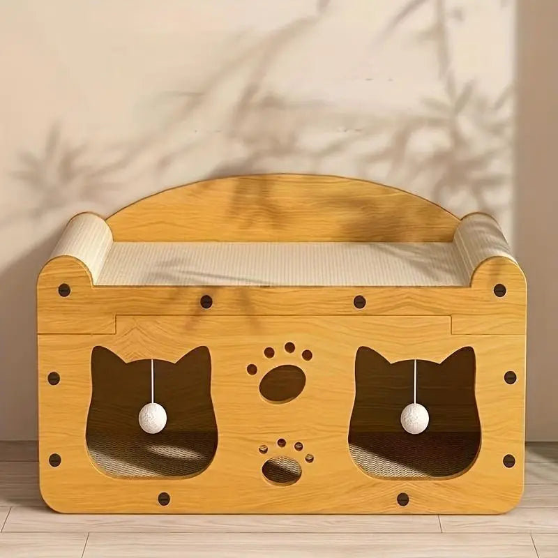 2 in 1 Cat Bed with Scratching Board, Durable Double Layer Design Cat Bed