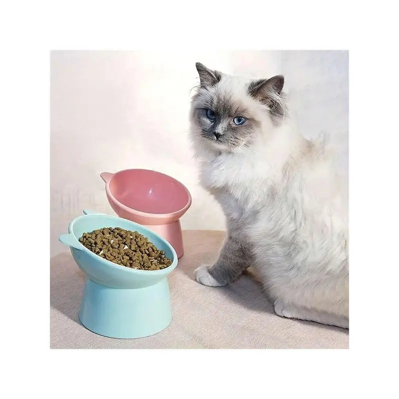 Nordic Style Elevated Anti-Tip Cat Bowl with Neck Protection, Square-rim Double-handled Dog Water Bowl Pet Supplies