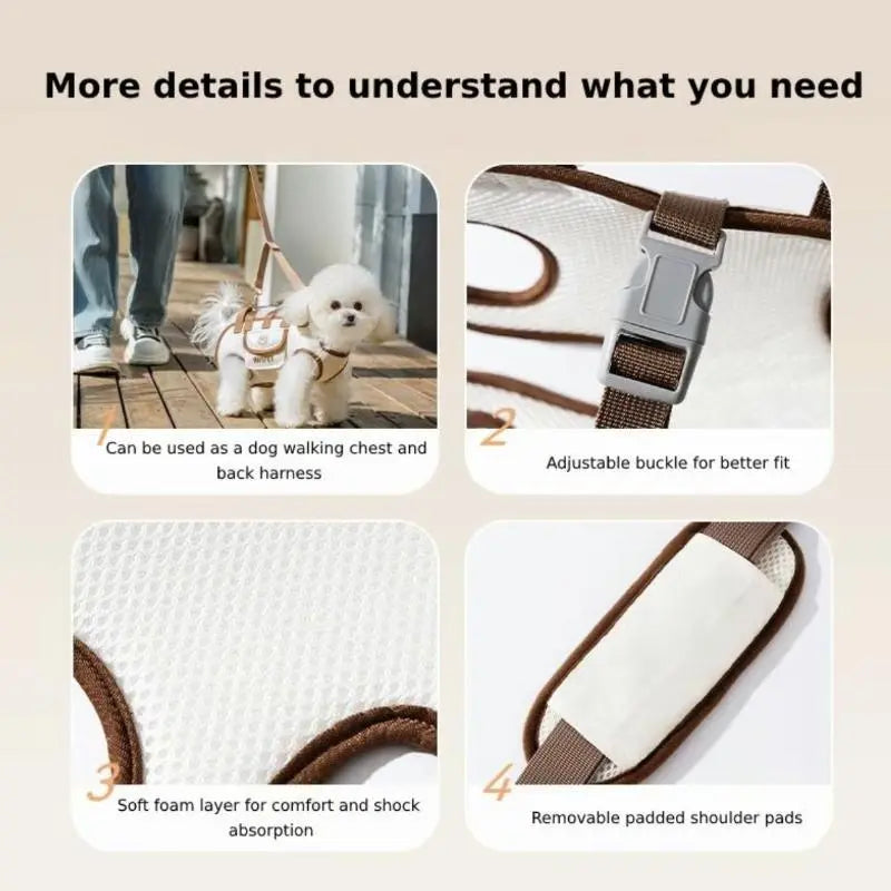 3-in-1 pet carrier and leash for easy travel Backpack-style dog walker with hands-free carrying and built-in storage space