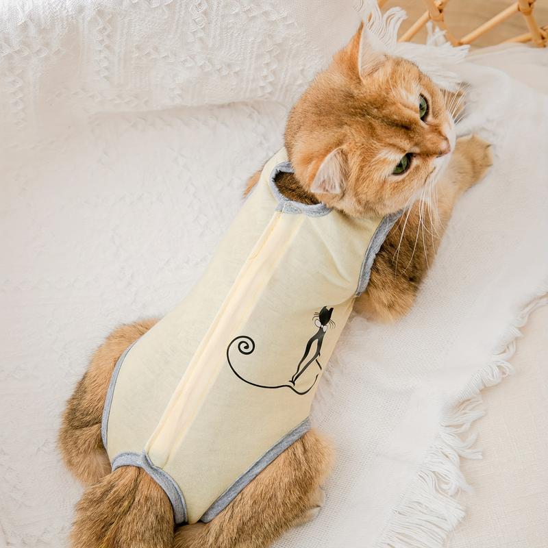 Breathable Anti-Licking Recovery Suit for Cats & Small Dogs - Post-Surgery Sterilization & Weaning Apparel with Cute Cartoon Graphics