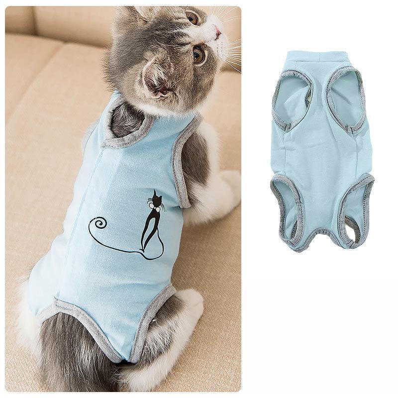Breathable Anti-Licking Recovery Suit for Cats & Small Dogs - Post-Surgery Sterilization & Weaning Apparel with Cute Cartoon Graphics