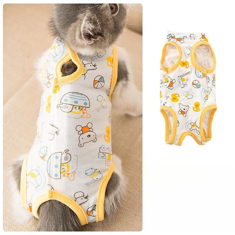 Breathable Anti-Licking Recovery Suit for Cats & Small Dogs - Post-Surgery Sterilization & Weaning Apparel with Cute Cartoon Graphics