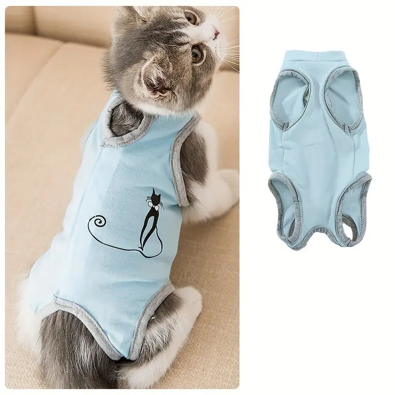 Breathable Anti-Licking Recovery Suit for Cats & Small Dogs - Post-Surgery Sterilization & Weaning Apparel with Cute Cartoon Graphics
