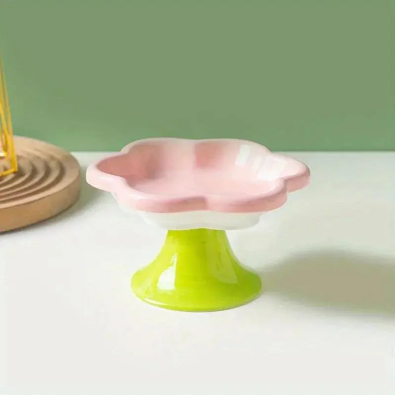 Ceramic Raised Cat Bowl With Flower
