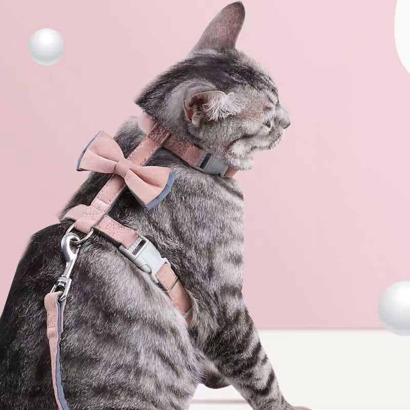 Colorful Cotton-Filled Cat Leash With Bow Detail