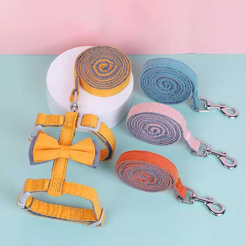 Colorful Cotton-Filled Cat Leash With Bow Detail