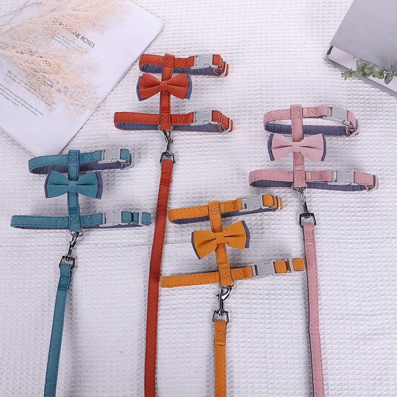 Colorful Cotton-Filled Cat Leash With Bow Detail