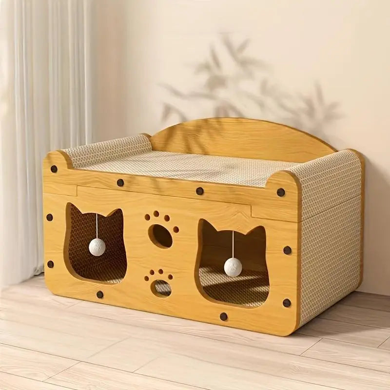 2 in 1 Cat Bed with Scratching Board, Durable Double Layer Design Cat Bed