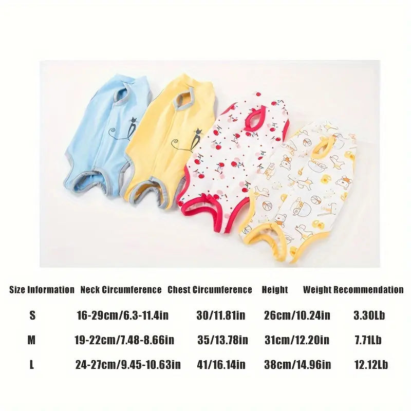 Breathable Anti-Licking Recovery Suit for Cats & Small Dogs - Post-Surgery Sterilization & Weaning Apparel with Cute Cartoon Graphics