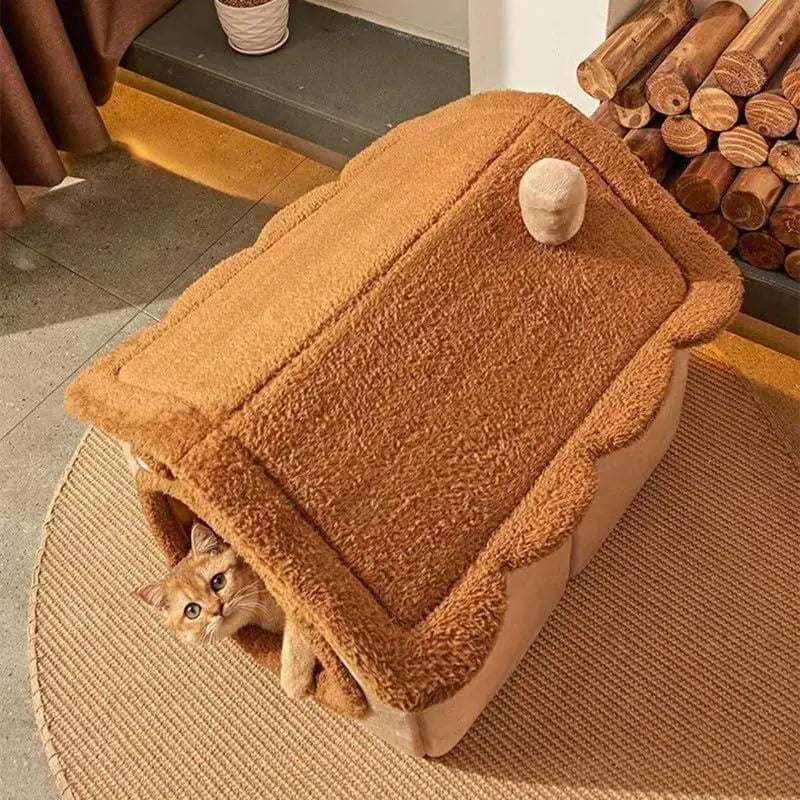 Cat Bed Cave, Cute Bear Shape Cat Beds for Indoor Cats, Pet House Cats Tent with Removable Cushion Pillow