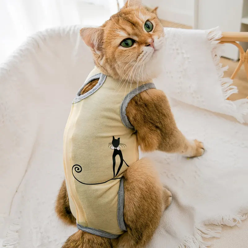 Breathable Anti-Licking Recovery Suit for Cats & Small Dogs - Post-Surgery Sterilization & Weaning Apparel with Cute Cartoon Graphics