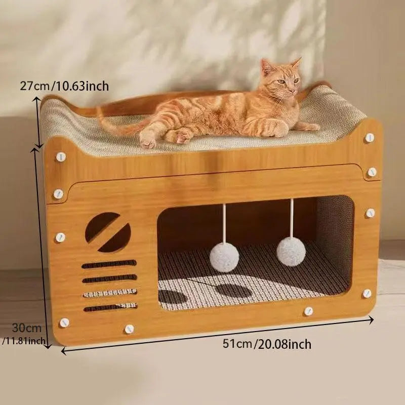 2 in 1 Cat Bed with Scratching Board, Durable Double Layer Design Cat Bed