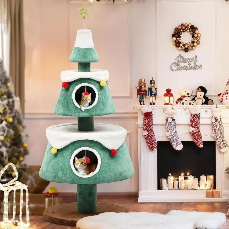 Christmas cat tree with funny cat toys and bells
