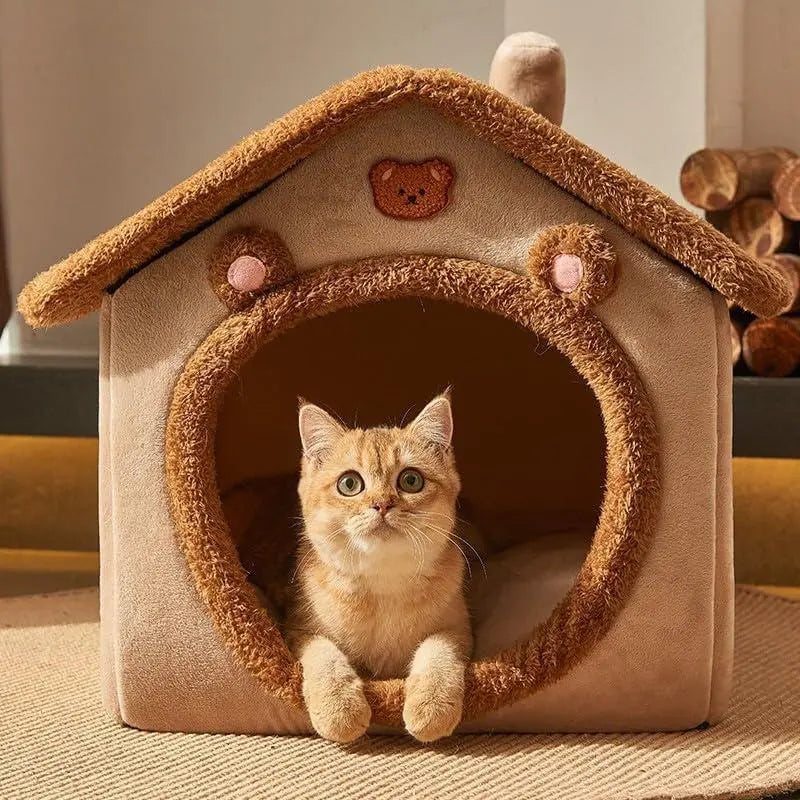 Cat Bed Cave, Cute Bear Shape Cat Beds for Indoor Cats, Pet House Cats Tent with Removable Cushion Pillow