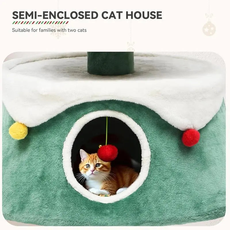Christmas cat tree with funny cat toys and bells