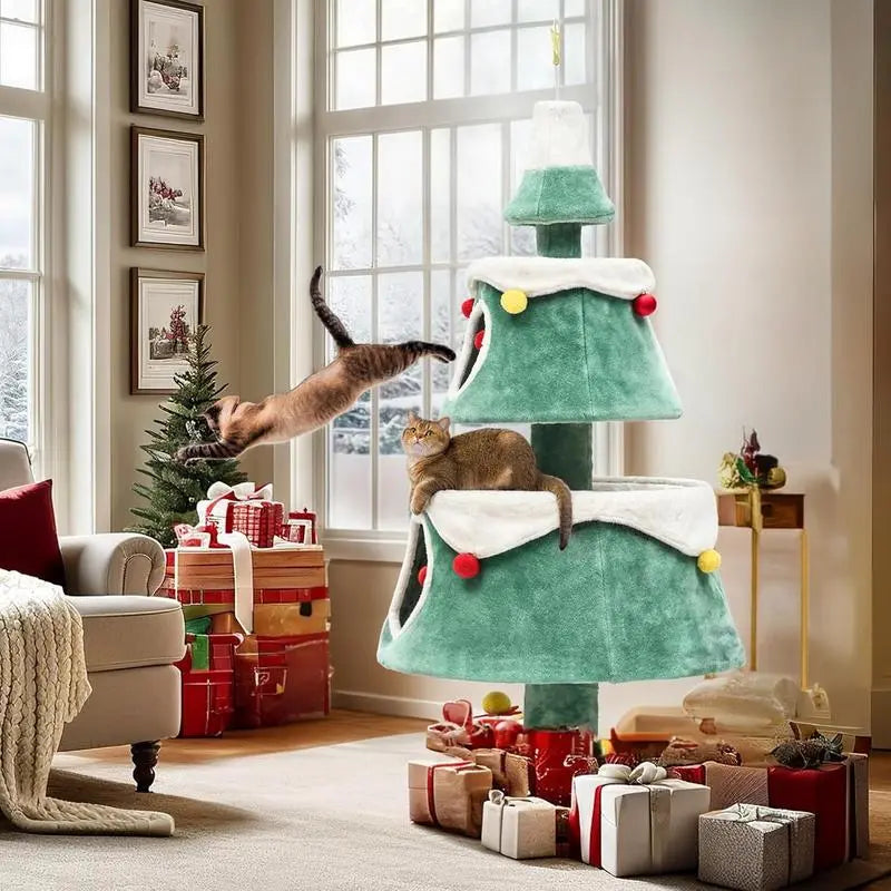 Christmas cat tree with funny cat toys and bells