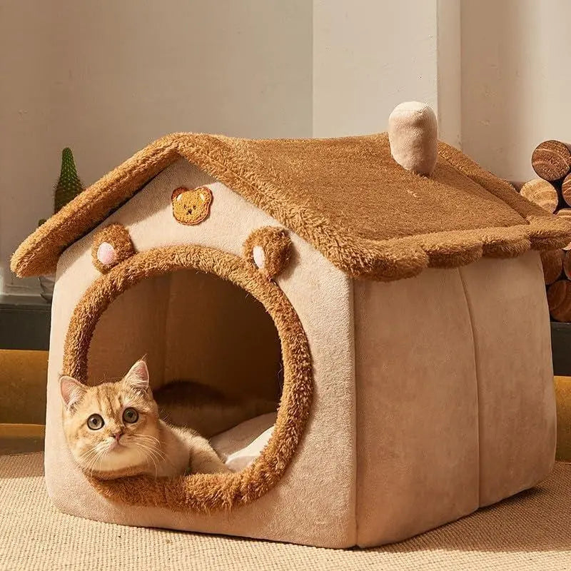 Cat Bed Cave, Cute Bear Shape Cat Beds for Indoor Cats, Pet House Cats Tent with Removable Cushion Pillow