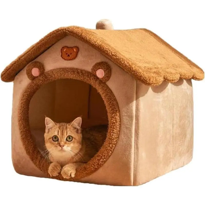 Cat Bed Cave, Cute Bear Shape Cat Beds for Indoor Cats, Pet House Cats Tent with Removable Cushion Pillow