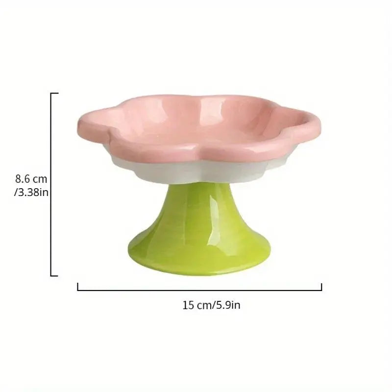Ceramic Raised Cat Bowl With Flower Design, Elevated Cat Food Bowl Water Plate Snack Dish With Stand For Neck Protection Dog Cat and Dog Bowls Set 24 hours pet water fountain