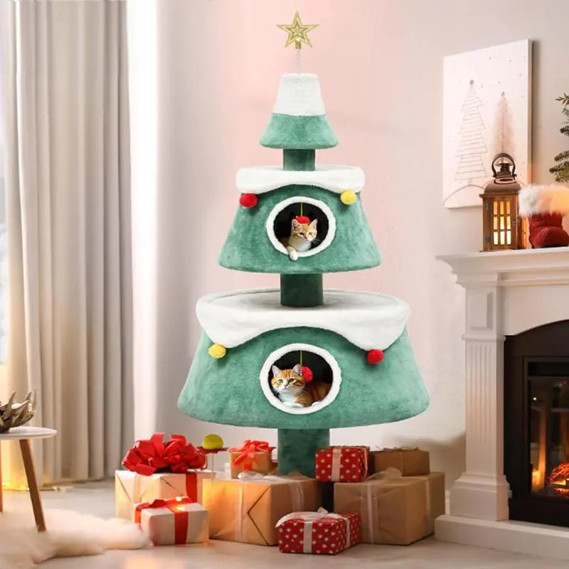 Christmas cat tree with funny cat toys and bells