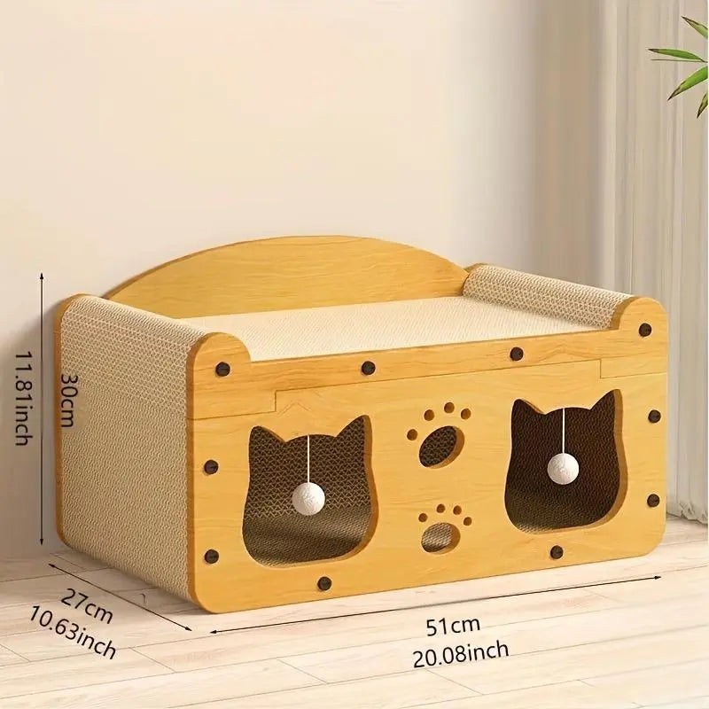 2 in 1 Cat Bed with Scratching Board, Durable Double Layer Design Cat Bed