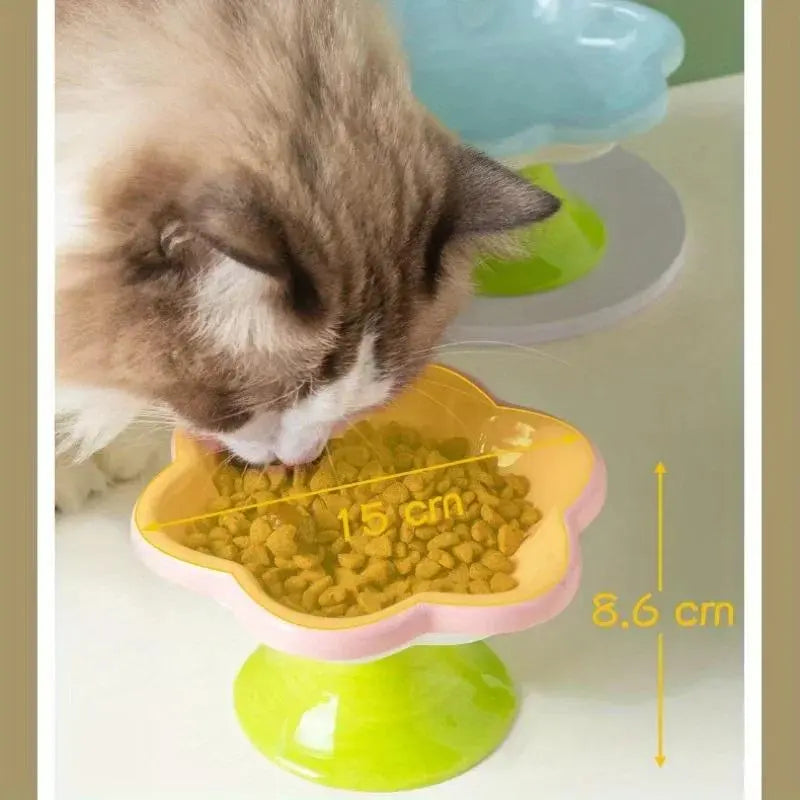 Ceramic Raised Cat Bowl With Flower Design, Elevated Cat Food Bowl Water Plate Snack Dish With Stand For Neck Protection Dog Cat and Dog Bowls Set 24 hours pet water fountain