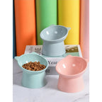 Nordic Style Elevated Anti-Tip Cat Bowl with Neck Protection, Square-rim Double-handled Dog Water Bowl Pet Supplies