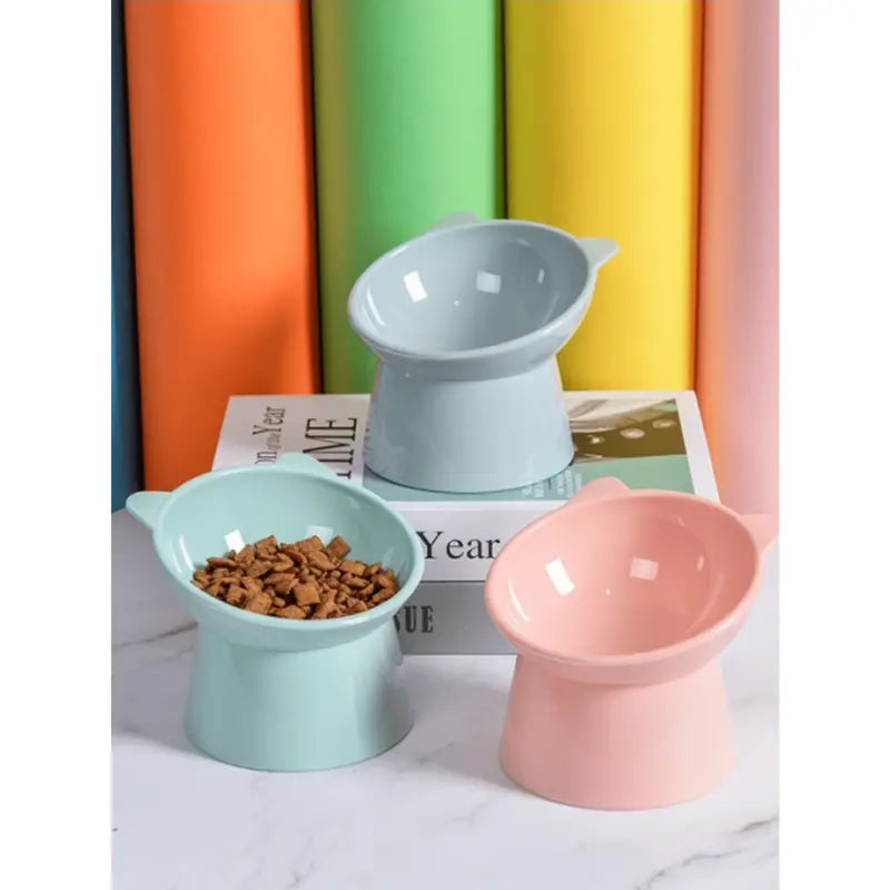 Nordic Style Elevated Anti-Tip Cat Bowl with Neck Protection, Square-rim Double-handled Dog Water Bowl Pet Supplies