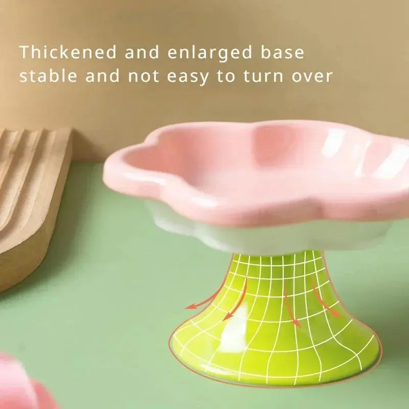 Ceramic Raised Cat Bowl With Flower Design, Elevated Cat Food Bowl Water Plate Snack Dish With Stand For Neck Protection Dog Cat and Dog Bowls Set 24 hours pet water fountain