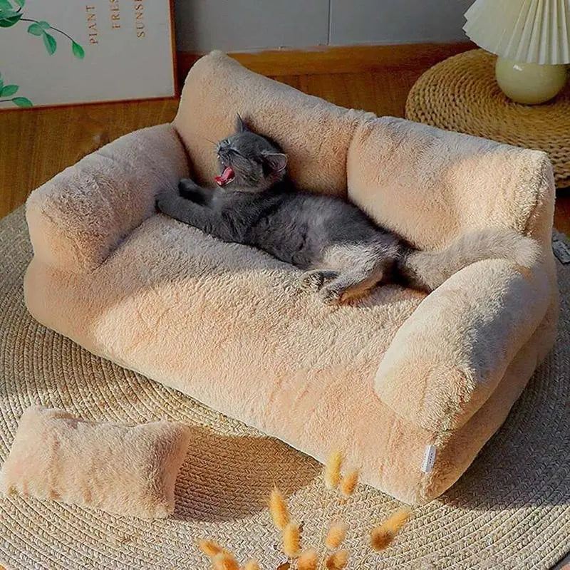 Plush Sofa Bed For Cats And Small Medium Dogs, Memory Foam Removable Washable Pet Sof, With Non Slip Bottom, Fluffy Pet Sofa Bed Puppy Sleeping Bed, Removable Washable Cat Bed For Indoor