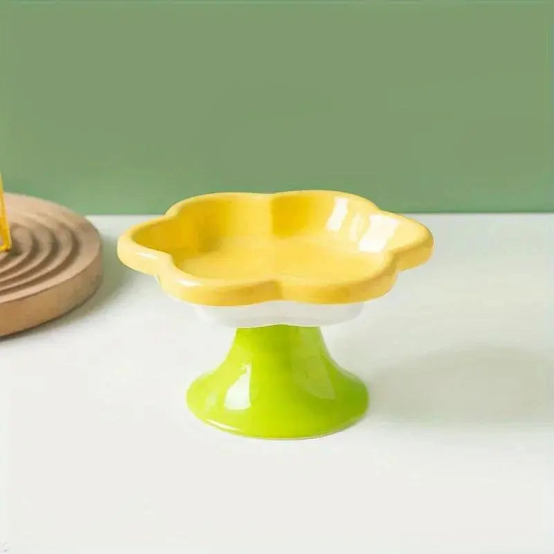 Ceramic Raised Cat Bowl With Flower Design, Elevated Cat Food Bowl Water Plate Snack Dish With Stand For Neck Protection Dog Cat and Dog Bowls Set 24 hours pet water fountain