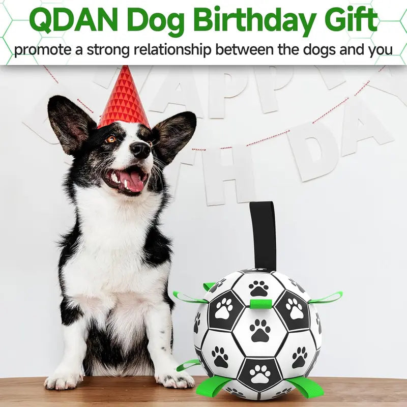 Durable Soccer Ball Dog Toy with Straps - Interactive Tug of War & Water Fetch Toy for Small/Medium Dogs - Perfect Puppy Birthday Gift