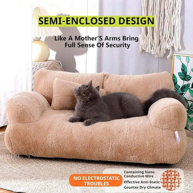 Plush Sofa Bed For Cats And Small Medium Dogs, Memory Foam Removable Washable Pet Sof, With Non Slip Bottom, Fluffy Pet Sofa Bed Puppy Sleeping Bed, Removable Washable Cat Bed For Indoor
