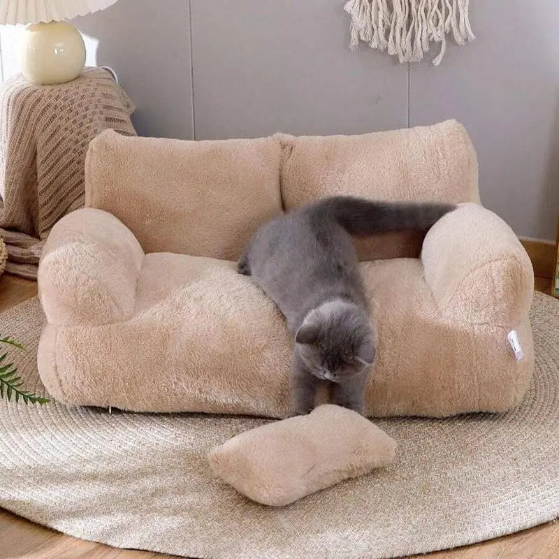 Plush Sofa Bed For Cats And Small Medium Dogs, Memory Foam Removable Washable Pet Sof, With Non Slip Bottom, Fluffy Pet Sofa Bed Puppy Sleeping Bed, Removable Washable Cat Bed For Indoor