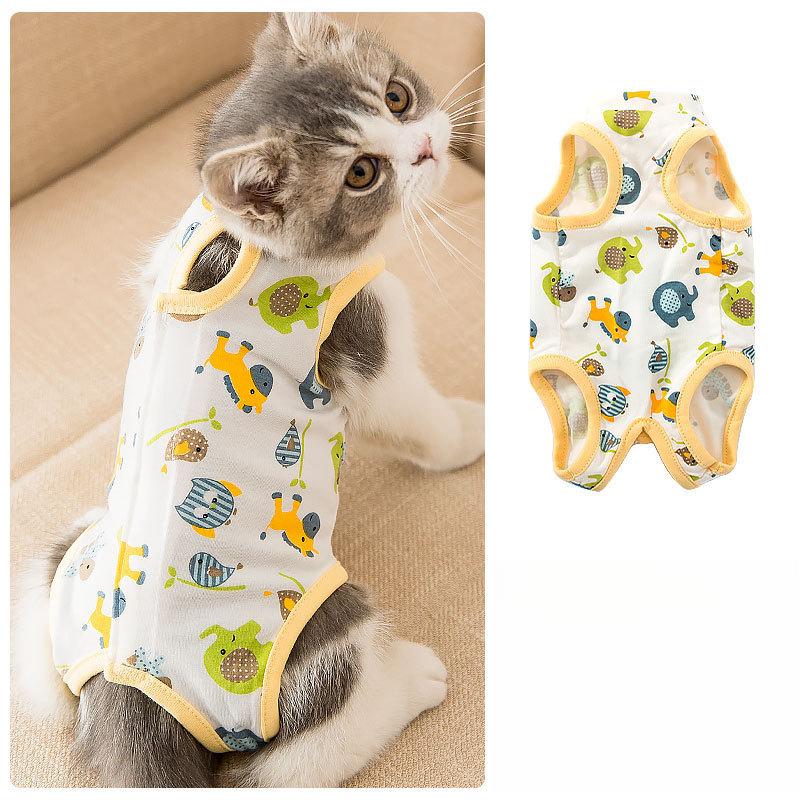 Breathable Anti-Licking Recovery Suit for Cats & Small Dogs - Post-Surgery Sterilization & Weaning Apparel with Cute Cartoon Graphics