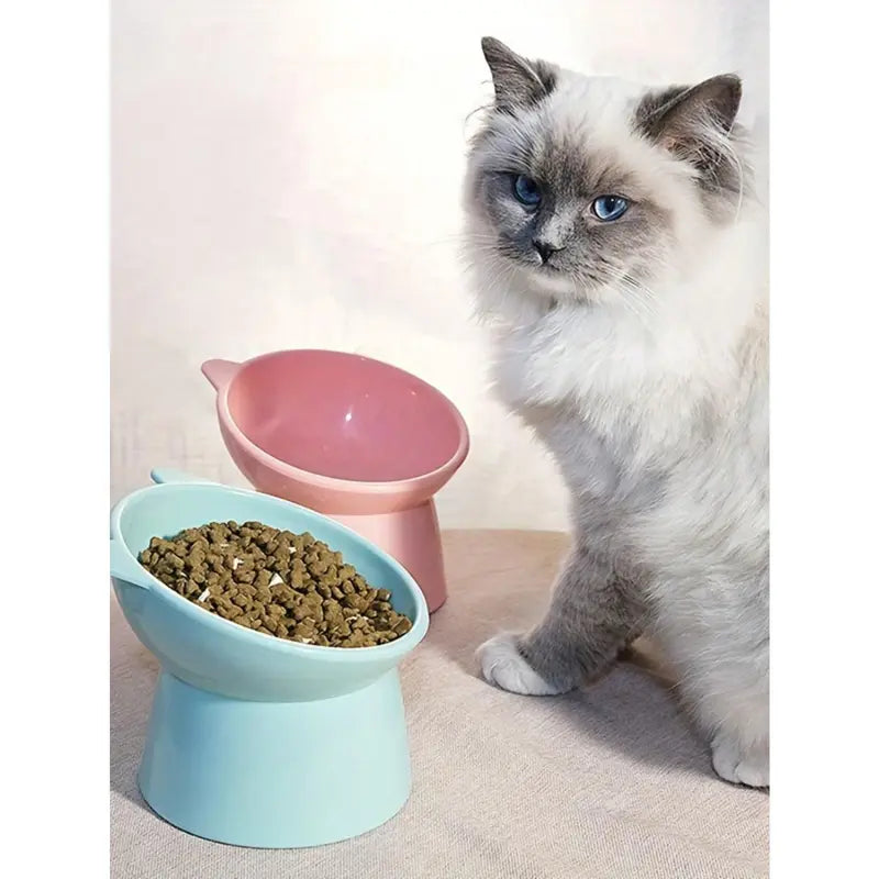 Nordic Style Elevated Anti-Tip Cat Bowl with Neck Protection, Square-rim Double-handled Dog Water Bowl Pet Supplies