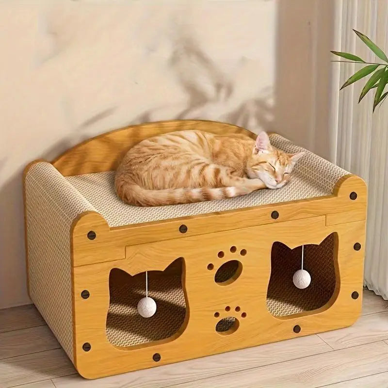2 in 1 Cat Bed with Scratching Board, Durable Double Layer Design Cat Bed
