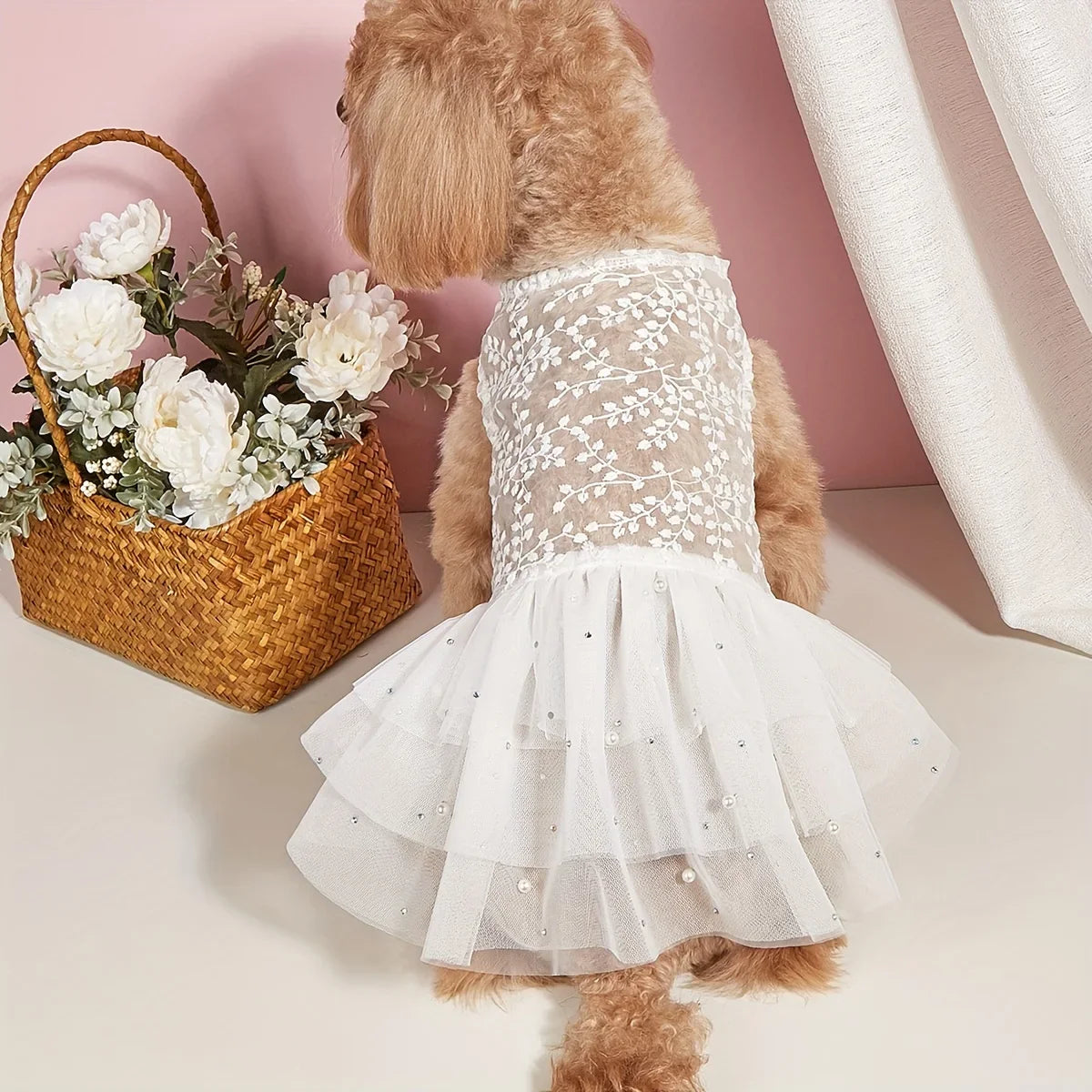 Elegant Dog Wedding Dress with Lace Detail