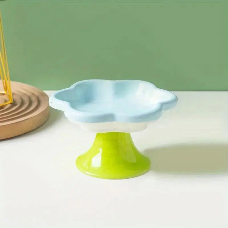Ceramic Raised Cat Bowl With Flower Design, Elevated Cat Food Bowl Water Plate Snack Dish With Stand For Neck Protection Dog Cat and Dog Bowls Set 24 hours pet water fountain