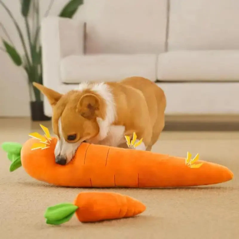 Cute Carrot Design Pet Plush Toy, Durable Chewable Stuffed Animal Plushie for Cats Kittens Dogs, Christmas Gift